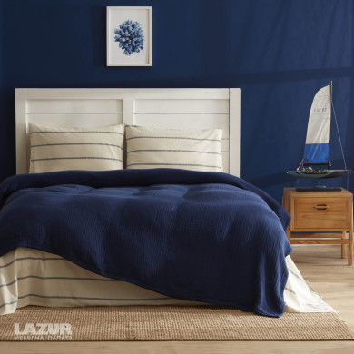 Двоен спален комплект с покривало Nau Darrel тъмно синьо