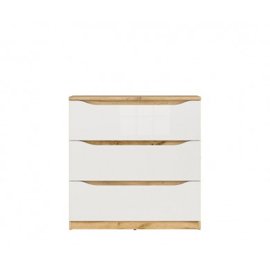 Скрин Нуис с 3 чекмеджета в бял гланц и дъб вотан